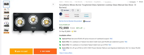 Image of Suryaflame 3Brass Burner Gas Stove