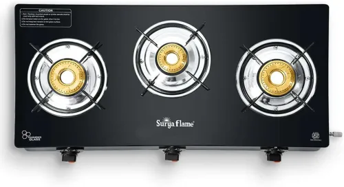 Image of Suryaflame Splendor LPG 3 Burner Gas Stove with Brass Burner & Toughened Glass Top Glass Manual Gas Stove (3 Burners)