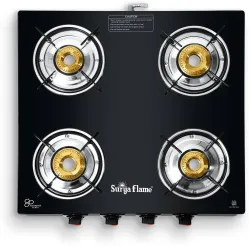 Suryaflame Splendor 4 Burner Gas Stove (Brass Burner, Glass Top)