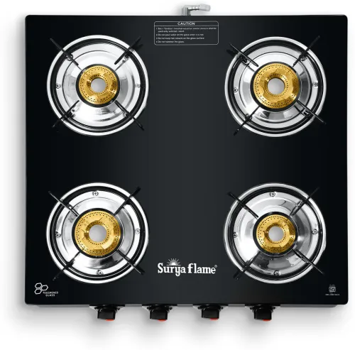 Image of Suryaflame Splendor LPG 4 Burner Gas Stove with Brass Burner & Toughened Glass