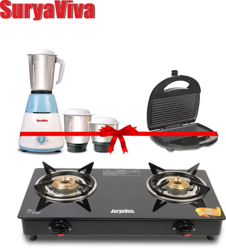 Image of SURYAVIVA 2B Combo mixer + 3 jar 500 watt+ Grill Sandwich Glass Manual Gas Stove 