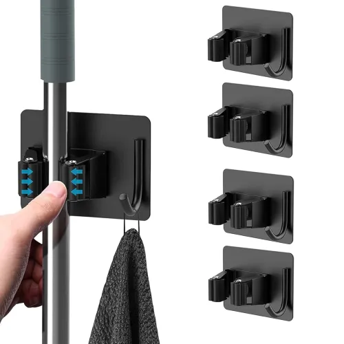 Image of Suzec 4pcs Wall Mounted Broom and Mop Holder 