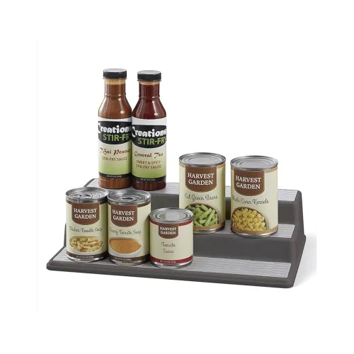 Image of Suzec Kitchen 3Tiers Spice Racks Non-Skid Cabinet Shelf Organizer Bottle Rack Holder (White)