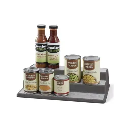 Suzec Kitchen 3Tiers Spice Racks Non-Skid Cabinet Shelf Organizer Bottle Rack Holder (White)