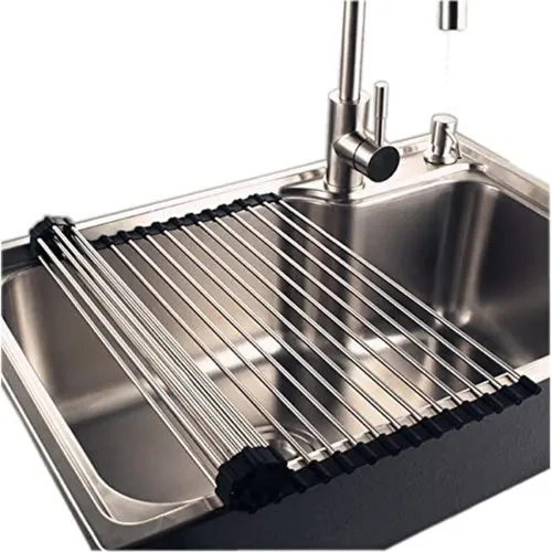 Image of Suzec Kitchen Dish Drainer Rack Roll Up Over The Sink