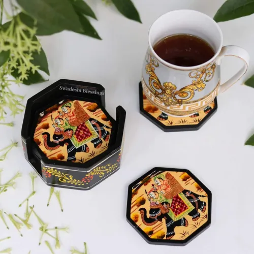 Image of Swadeshi Blessings Wooden Octagonal Coffee / Tea Coasters Set 6