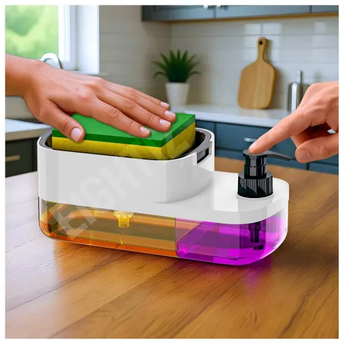 Image of SWAPKART ABS Plastic 3 in 1 Soap Pump Dispenser Dish Soap Liquid Dispenser Sponge Holder Dish Soap Dispenser for Kitchen