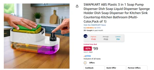 Image of SWAPKART ABS Plastic 3 in 1 Soap Pump Dispenser Dish Soap 