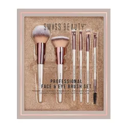 Swiss Beauty Professional Face & Eye Brush Set | 6-Piece Brush Set | Soft Synthetic Bristles | Easy Blending | Flawless Application | Premium Quality | Comfortable Grip | Cream, Liquid & Powder Formulation