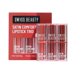 Swiss Beauty Satin Comfort Lipstick Trio 3-in-1| Ultra-Hydrating | Highly Pigmented | Smooth Glide | Satin Matte Finish 