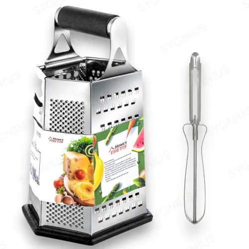 Image of SYGNIUS 6-Sided Steel Grater & Slicer with Peeler (Black, Wood Finish)