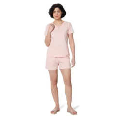 Symbol Premium Womens Pure Cotton T-Shirt and Shorts Night Suit | Henley Neck