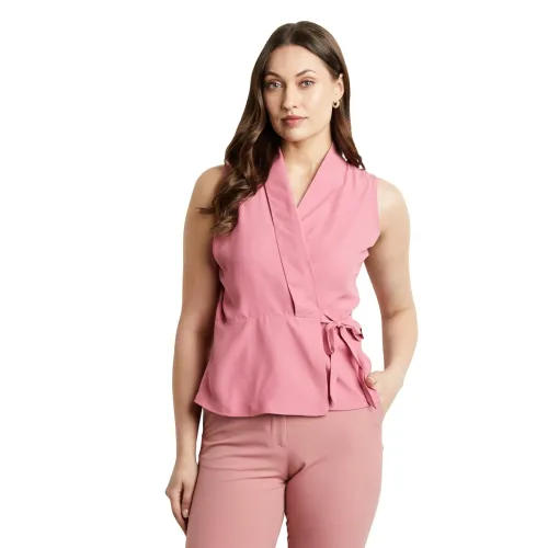 Image of Symbol Premium Women's Solid Sleeveless Wrap Top (Regular Fit | Desk-to-Dinner)