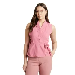 Symbol Premium Womens Solid Sleeveless Wrap Top (Regular Fit | Desk-to-Dinner)