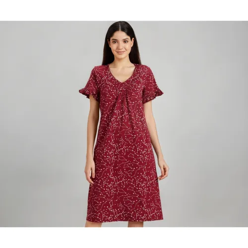 Image of Amazon Brand - Symbol Women Cotton Knee Length Regular Fit Nighty | Night Dress (Available in Plus Sizes)