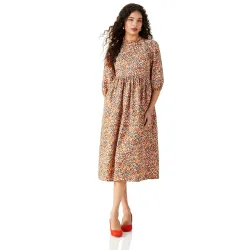 Amazon Brand - Symbol Womens Rayon Fit and Flare One Piece Midi Length Dress (Available in Plus Sizes)