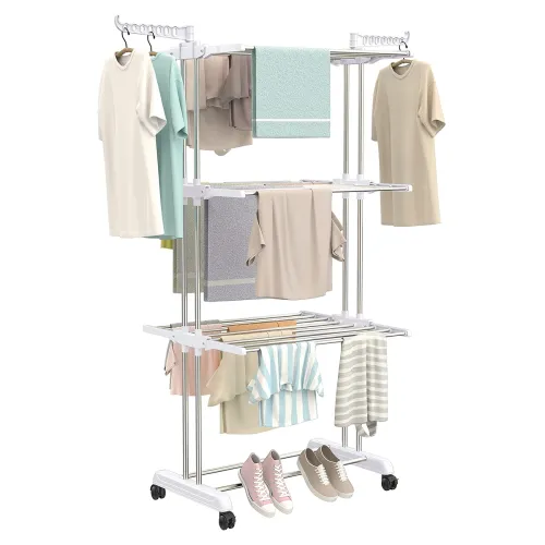 Image of Synergy Stainless Steel Foldable Cloth Drying Stand 3 Tier White
