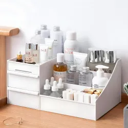 SYNYEY Cosmetic Organizer with Drawers, Plastic Makeup Storage Box, White