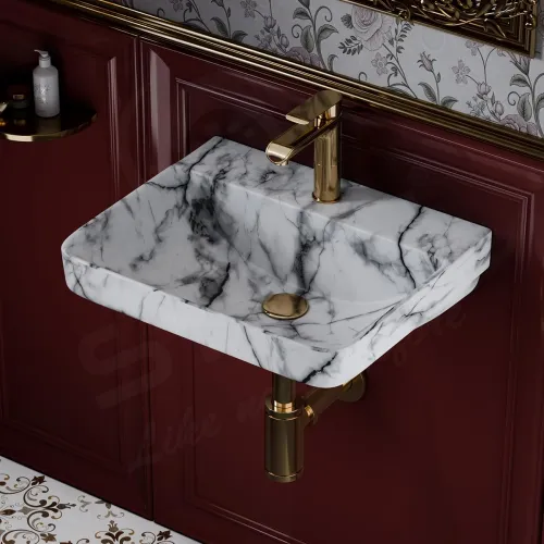Image of Syon Premium Ceramic Wall Mounted Wash Basin for Bathroom | Compact Wall Hung Wash Basin | Bathroom Sink for Home, Resta