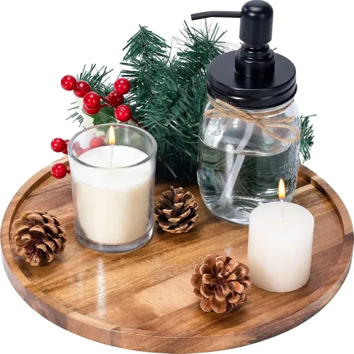 Image of SYSI HOME Decorative Round Wooden Tray 