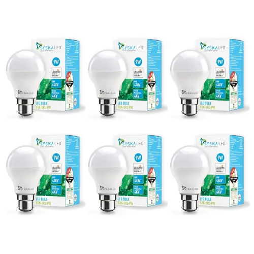 Image of SYSKA Ssk-Srl-9W- Base B22D 9-Watt Led Bulb (Pack Of 6, Cool Day Light)