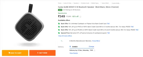 Image of Syska QUBE BS501 5 W Bluetooth Speaker  (Bold Black, Mono Channel)
