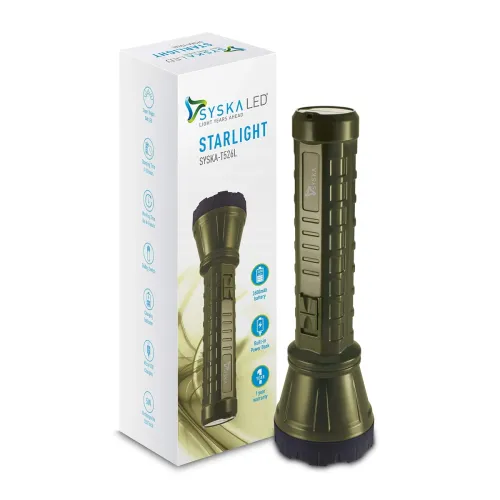 Image of Syska Starlight 5W Micro USB Rechargeable Emergency Light with 2600mAh Built-in Power Bank (Black-Green)