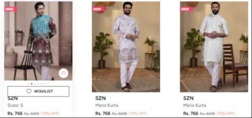 Image of SZN men's kurta minimum 70% discount