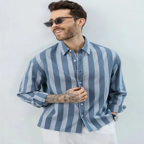 Image of SZN Men's Relaxed Fit Vertical Striped Casual Shirt