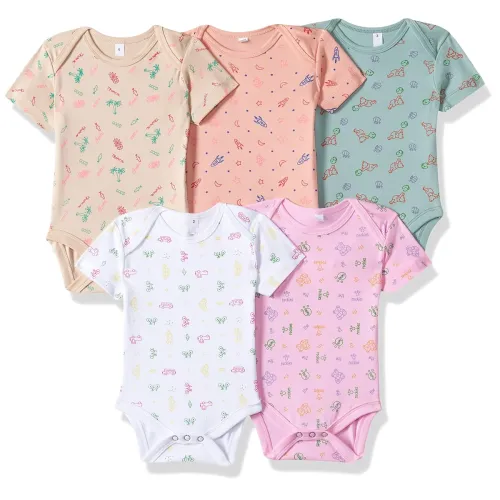 Image of T2F Baby Girls and Baby Boys Rompers Bodysuits (Pack of 5)