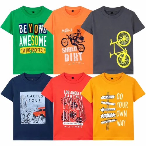 Image of T2F Boy's Cotton Printed Regular Fit T-Shirt (Pack of 6)