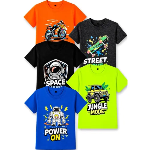 Image of T2F Boys Cotton Regular fit T-Shirts Pack of 5