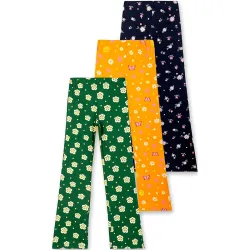 T2F Girls Cotton Flared Leggings Pack of 3 | Soft Stretch Bootcut Pants for Kids | Printed Floral & Heart Designs | Multicolor Combo (2–14 Years