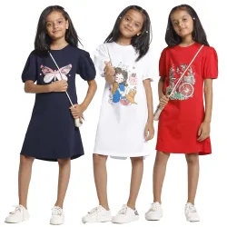 T2F Girls Cotton Nightgown (Pack of 3)