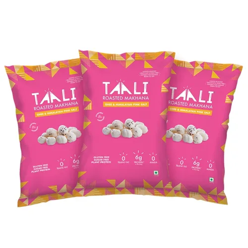 Image of Taali Roasted Makhana | 58 gm (Pack of 3) | Ghee Himalayan Pink Salt | 100% Vegatarian | Gluten Free, No Cholesterol, No