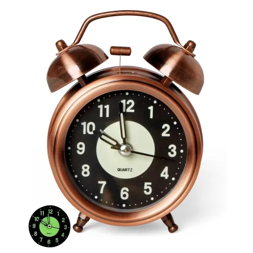 Image of Table Analog Clock Alarm Super Loud for Heavy Sleepers Retro Twin Bell Metal Frame Clock with Night Backlight Function B