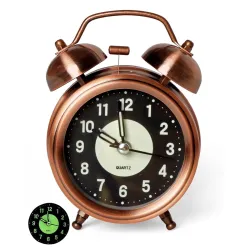 Table Analog Clock Alarm Super Loud for Heavy Sleepers Retro Twin Bell Metal Frame Clock with Night Backlight Function B