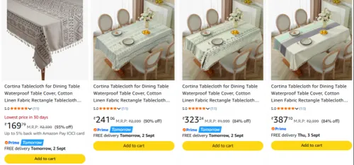 Image of Table covers starting @ ₹169
