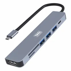 TAG 7 in 1 Type C Multiport Hub | 4K HDMI, 3x USB 3.0/2.0 Ports, 100W Type C PD Charging, SD/TF Card Reader | Compact Metal Body | 5Gbps Transfer Speed | Supports PC, Macbook Pro Air, Laptop...