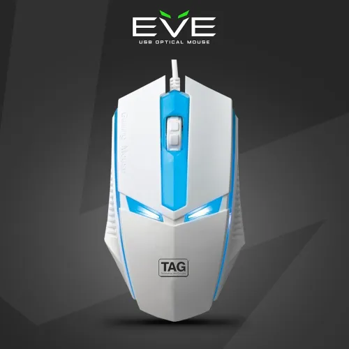 Image of TAG EVE Wired Optical Mouse White USB Interface, 1000 DPI High Precision Sensor, 3 Button Control, Breathing LED Light, 