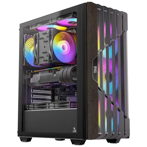 Image of TAG Gamerz Stellar Elite Mid Tower Computer Case/Gaming PC Cabinet, Mesh Front with Oak Wood Accents