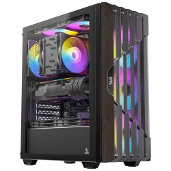 TAG Gamerz Stellar Elite Mid Tower Computer Case/Gaming PC Cabinet, Mesh Front with Oak Wood Accents