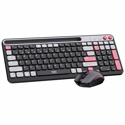 Image of TAG KBWM 1100 Wireless 2.4GHz+Bluetooth Keyboard & Mouse Combo Kit with Tablet/Phone Holder, 98% Compact Layout, 10m Ran