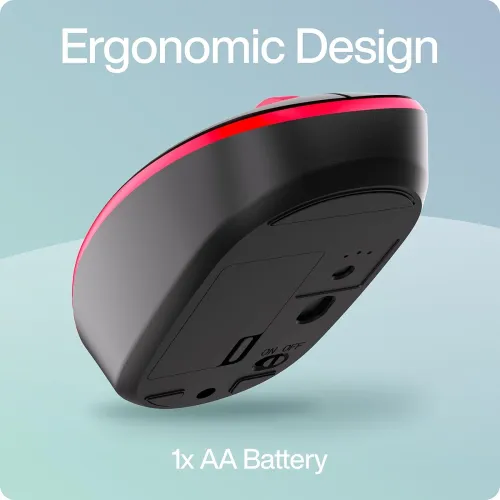 Image of TAG WM500 Black/Red Wireless Mouse, 2.4GHz USB Receiver, Dedicated DPI Button (800/1200/1600), 4 Buttons, Ambidextrous &