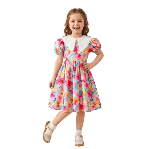 Image of TAGAS Girls Floral Frock Dress with Bow
