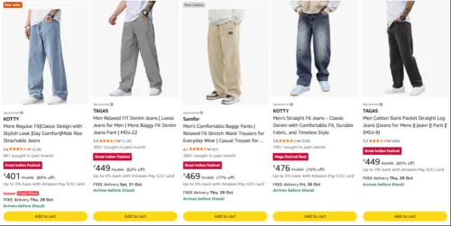 Image of TAGAS Jeans for Men| Baggy Fit Cotton Pant for Mens up to 87% Discount
