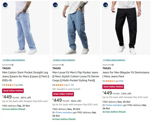 Image of TAGAS Men Relaxed FIT Denim Jeans | Loose Jeans for Men