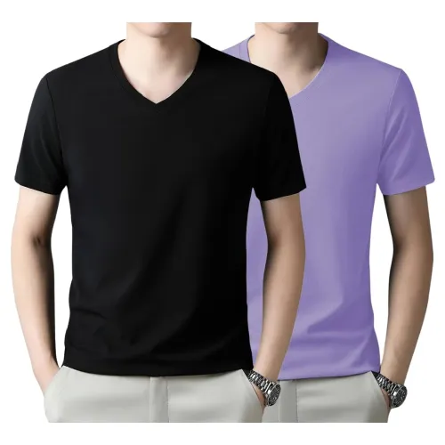 Image of TAGDO Men's Solid Color V-Neck Short Sleeve T-Shirt