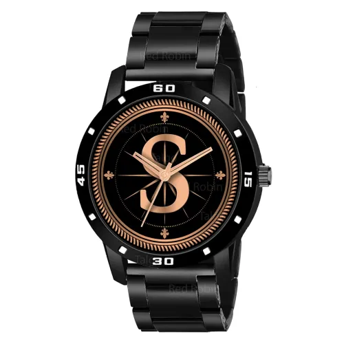 Image of Talgo Analog Round Black Dial Alphabet S Design watch