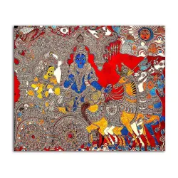 Tamatina Kalamkari Art Canvas Painting|Krishna and Arjuna |Size-24X20